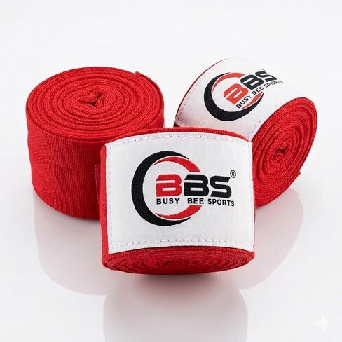 لفافات يد ملاكمة حمراء مشغولة من Busy Bee Sports مقاس 180 بوصة - لفافات MMA قطنية مرنة، ولفائف الملاكمة التايلاندية والكيك بوكسينغ - حلقة إبهام وخطاف وحلقة إغلاق - دعم المعصم والمفاصل (زوج) in Kuwait