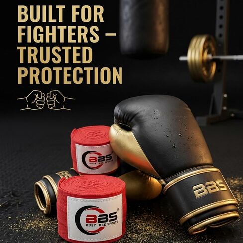 لفافات يد ملاكمة حمراء مشغولة من Busy Bee Sports مقاس 180 بوصة - لفافات MMA قطنية مرنة، ولفائف الملاكمة التايلاندية والكيك بوكسينغ - حلقة إبهام وخطاف وحلقة إغلاق - دعم المعصم والمفاصل (زوج) in Kuwait