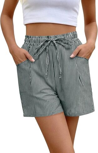 ABABC Linen Shorts for Women Casual Wide Leg High Waisted Summer Pants Comfy Elastic Waist Drawstring Shorts with Pockets in Kuwait