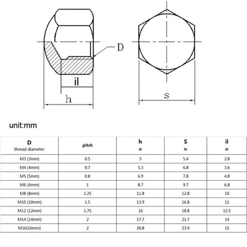 Nut Cap， 304 Stainless Steel Hex Hexagon Short Low Thin Cap Acorn Nut Cover Blind Nut(M3 20pc) in Kuwait