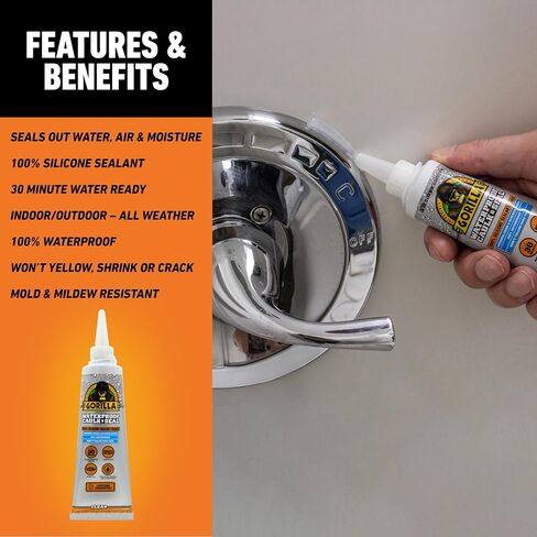 Gorilla 82ml Acrylic Silicone Caulk Sealant Tube, Water Resistant, 2.8 Fl Oz, Paste in Kuwait