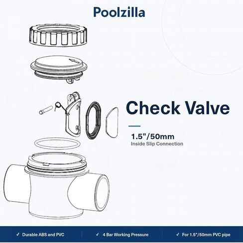 صمام فحص بولي كلوريد الفينيل مقاس 1.5 بوصة من Poolzilla - استبدال وصلة الانزلاق صمام مياه في اتجاه واحد - مانع للتسرب، غطاء شفاف لسهولة الفحص لتركيبات حمام السباحة والمنتجعات الصحية in Kuwait