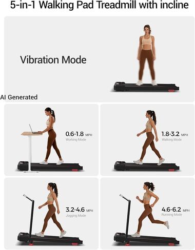CURSOR FITNESS Walking Vibration Pad with 14% Incline 3.0HP Under Desk Portable Treadmills for Home Quiet 265LBS Vibration Plate Treadmill with Remote Control in Kuwait