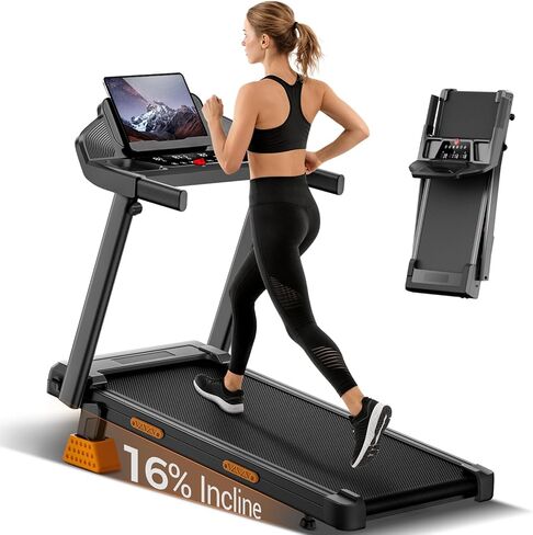Treadmills for Home with 16% Incline & Led Screen, 3.0HP Quiet Foldable Treadmill with Handle Bar Up to 400lbs Capacity, 7-Layer Shock-Absorbing Walking Pad Treadmill 0.6-7.2MPH in Kuwait