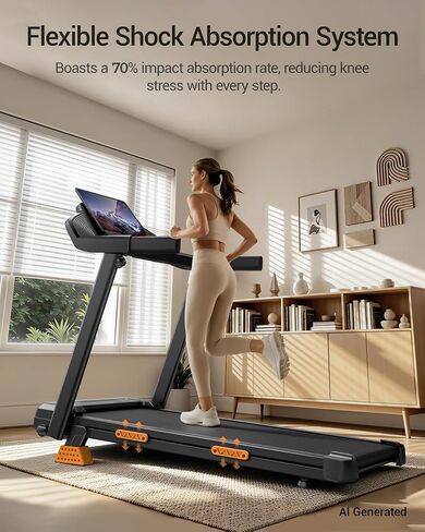 Treadmills for Home with 16% Incline & Led Screen, 3.0HP Quiet Foldable Treadmill with Handle Bar Up to 400lbs Capacity, 7-Layer Shock-Absorbing Walking Pad Treadmill 0.6-7.2MPH in Kuwait