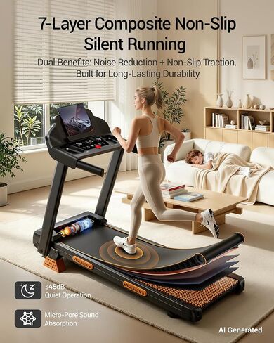Treadmills for Home with 16% Incline & Led Screen, 3.0HP Quiet Foldable Treadmill with Handle Bar Up to 400lbs Capacity, 7-Layer Shock-Absorbing Walking Pad Treadmill 0.6-7.2MPH in Kuwait