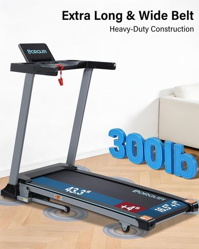 جهاز مشي BORGUSI Auto Incline للمنزل - حزام عريض طويل 47.3 بوصة × 17.5 بوصة، 3.5 حصان، تطبيق بلوتوث، 10 ميل في الساعة، سعة 300 رطل، 40 برنامجًا محددًا مسبقًا in Kuwait