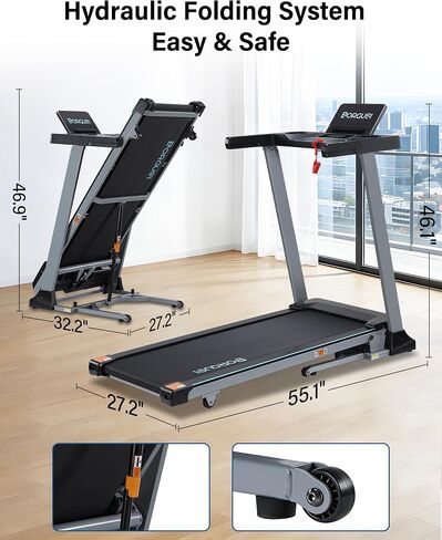 جهاز مشي BORGUSI Auto Incline للمنزل - حزام عريض طويل 47.3 بوصة × 17.5 بوصة، 3.5 حصان، تطبيق بلوتوث، 10 ميل في الساعة، سعة 300 رطل، 40 برنامجًا محددًا مسبقًا in Kuwait