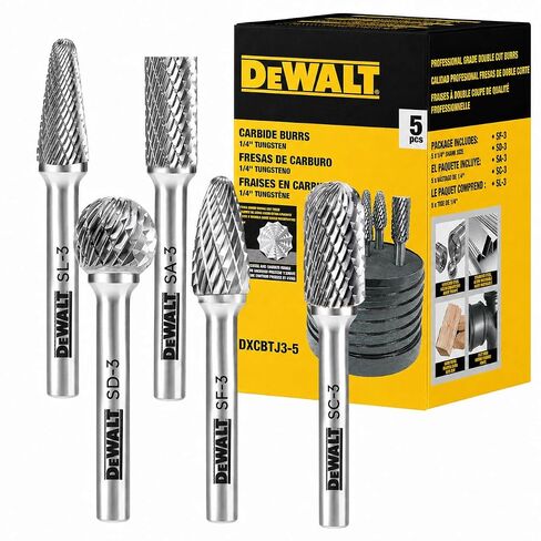 5 Pack DEWALT Tungsten Carbide Burrs Size 3 with 1/4" Shank for Tough Metalworking (DXCBTJ3-5) in Saudi Arabia