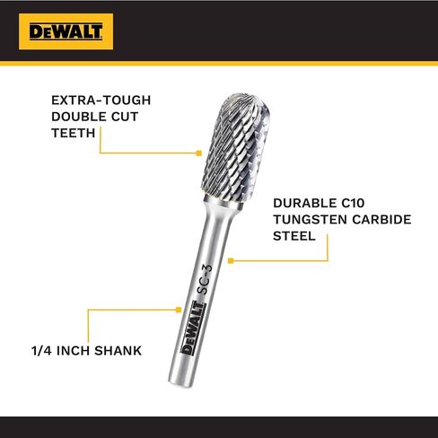 Single DEWALT Tungsten Carbide Burr Size SC-3 with 1/4" Shank for Tough Metalworking (DXCBTJSC3) in Saudi Arabia
