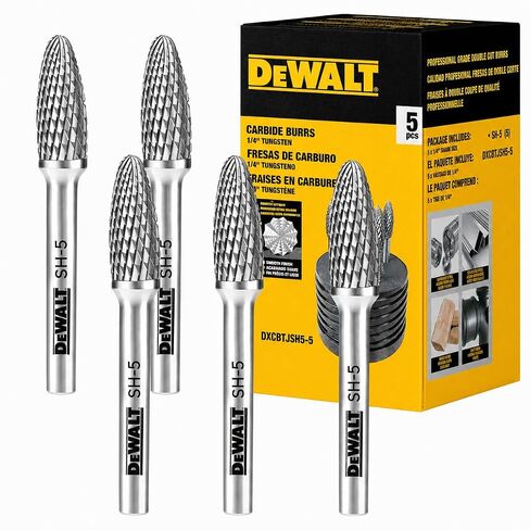 5 Pack DEWALT Tungsten Carbide Burr Size SH-5 with 1/4" Shank for Tough Metalworking (DXCBTJSH5-5) in Saudi Arabia