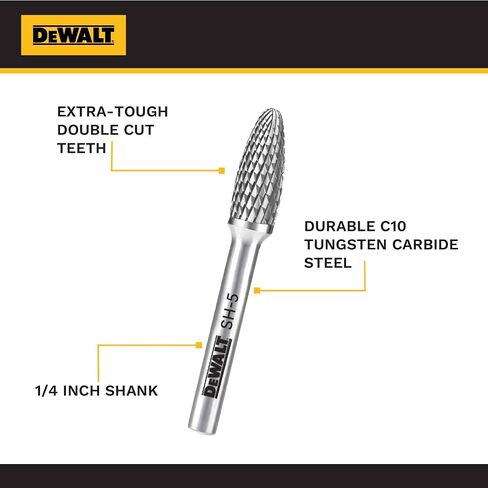 5 Pack DEWALT Tungsten Carbide Burr Size SH-5 with 1/4" Shank for Tough Metalworking (DXCBTJSH5-5) in Saudi Arabia