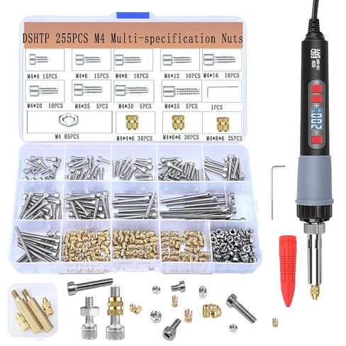 255PCS M4 Heat Set Insert Kit for 3D Printing, 60W Digital Soldering Iron with Adjustable 200-500°C Temperature, Brass Threaded Inserts, Bolts, Nuts, M4 Insert Tips for Plastic & 3D Printed Parts in Saudi Arabia