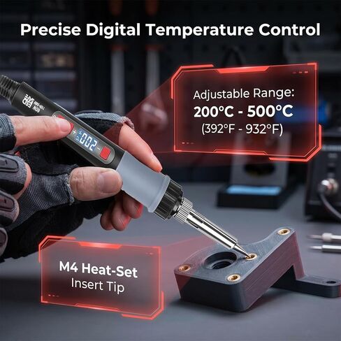 255PCS M4 Heat Set Insert Kit for 3D Printing, 60W Digital Soldering Iron with Adjustable 200-500°C Temperature, Brass Threaded Inserts, Bolts, Nuts, M4 Insert Tips for Plastic & 3D Printed Parts in Saudi Arabia