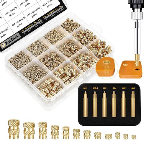 Kadrick 520Pcs M2 M3 M4 M5 Threaded Inserts Assortment Kit + Heat Set Insert Tool for 3D Printing Components in Saudi Arabia