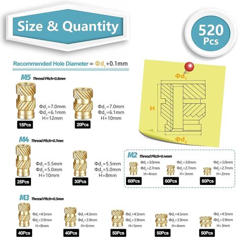Kadrick 520Pcs M2 M3 M4 M5 Threaded Inserts Assortment Kit + Heat Set Insert Tool for 3D Printing Components in Saudi Arabia