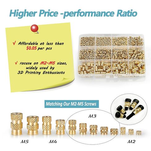 Kadrick 520Pcs M2 M3 M4 M5 Threaded Inserts Assortment Kit + Heat Set Insert Tool for 3D Printing Components in Saudi Arabia