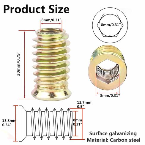 20 Sets 5/16"-18 x20mm Threaded Insert Kits for Wood Furniture - Includes Threaded Inserts and Screws, Woodworking Drill bit and 2 Hex Wrench for Woodworking & DIY Projects in Saudi Arabia