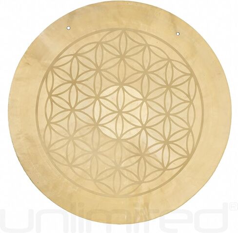14" to 22" Flower of Life Wind Gongs - Includes Hanging Rope & Mallet/Engraved Sacred Geometry/Great for Yoga & Meditation/Made of Bronze in Kuwait