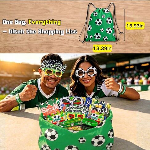 Soccer Party Favors for 2026 - 25 PCS Set with Drawstring Bag, Headbands, Glasses, Silicone Wristbands, Slap Bracelets, Match Day Football Fan Accessories Gift Set for Kids & Adults in Kuwait