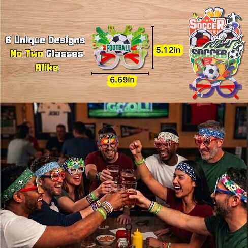 Soccer Party Favors for 2026 - 25 PCS Set with Drawstring Bag, Headbands, Glasses, Silicone Wristbands, Slap Bracelets, Match Day Football Fan Accessories Gift Set for Kids & Adults in Kuwait