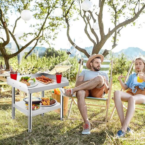 Stainless Steel BBQ Grill Table 24x28x24 inch, Heavy-Duty Construction, Adjustable Undershelf, Easy Assembly, Stable Design for Home Kitchens, Outdoor Barbecues, and Commercial Restaurants in Kuwait
