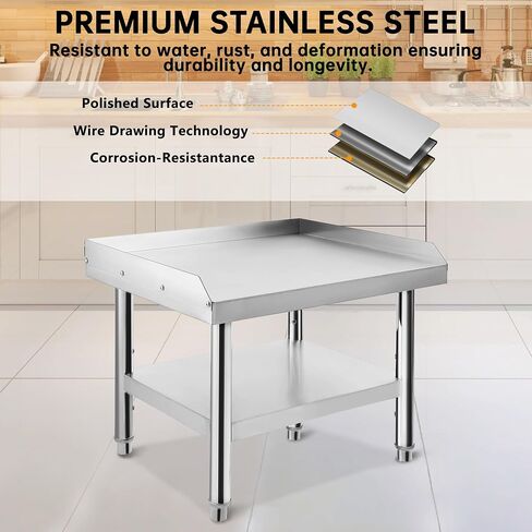 Stainless Steel BBQ Grill Table 24x28x24 inch, Heavy-Duty Construction, Adjustable Undershelf, Easy Assembly, Stable Design for Home Kitchens, Outdoor Barbecues, and Commercial Restaurants in Kuwait