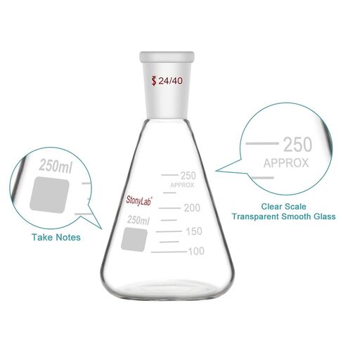 Separatory Funnel with 24/40 Joints (125 ml) Bundle with Glass Erlenmeyer Flask (250 ml) - stonylab Bundle in Kuwait