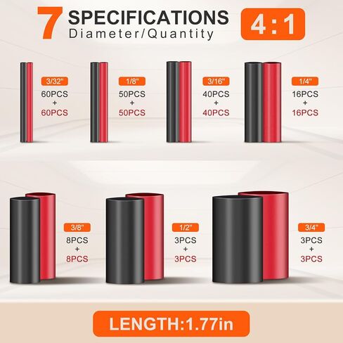 4:1 Ratio Dual Wall Heat Shrink Tubing Kit 360 PCS, Adhesive Lined, Marine Grade Waterproof Wire Shrink Wrap Tubing for Professional Cable Protection & Repair (Black & Red) in Kuwait