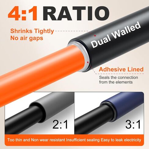 4:1 Ratio Dual Wall Heat Shrink Tubing Kit 360 PCS, Adhesive Lined, Marine Grade Waterproof Wire Shrink Wrap Tubing for Professional Cable Protection & Repair (Black & Red) in Kuwait