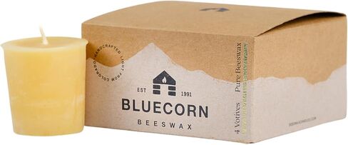 Bluecorn Beeswax 100% Pure Beeswax Votive Candles | Natural Beeswax Candles, Yellow Beeswax Votives, Bulk 18-Pack | Long Burn (12+ Hours) | Soy, Paraffin, & Fragrance Free | Handmade in Colorado in Saudi Arabia