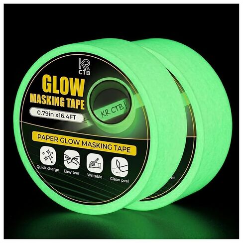 Glow in the Dark Masking Tape – Writable Neon Masking Tape, Tear by Hand, No Residue | Versatile Glow Tape for Home, Office & DIY | 0.8" x 16.4 ft, 2 Rolls in Kuwait