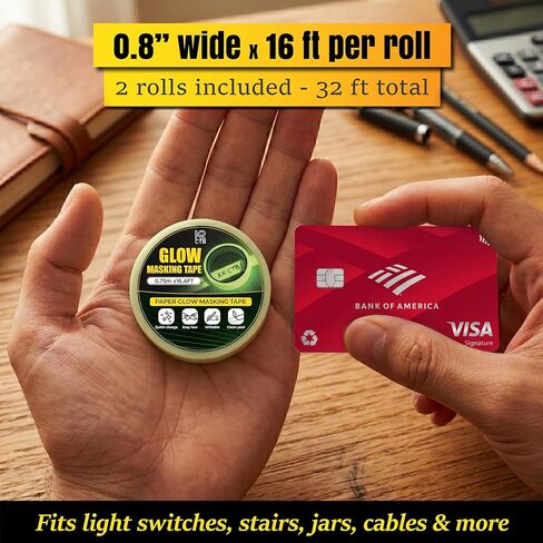 Glow in the Dark Masking Tape – Writable Neon Masking Tape, Tear by Hand, No Residue | Versatile Glow Tape for Home, Office & DIY | 0.8" x 16.4 ft, 2 Rolls in Kuwait