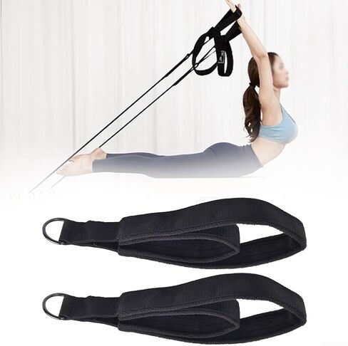 Pilates Double Loop Straps with D-Rings, Cotton Webbing and for polar Fleece Foot Straps for Reformer Equipment, Home Gym Workout Flexibility Training, Black, 2 Pack in Saudi Arabia