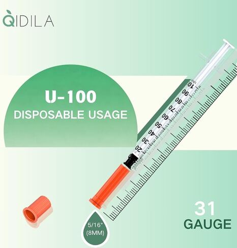 U-100 1mL/cc Disposable Syringe with 31G 5/16"(8mm) Needle | Individually Wrapped | 30 Pack in Kuwait