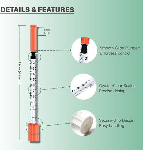 U-100 1mL/cc Disposable Syringe with 31G 5/16"(8mm) Needle | Individually Wrapped | 30 Pack in Kuwait