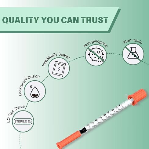 U-100 1mL/cc Disposable Syringe with 31G 5/16"(8mm) Needle | Individually Wrapped | 30 Pack in Kuwait