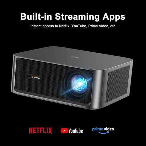 جهاز عرض 4K مع واي فاي وبلوتوث [2500 ANSI / تركيز تلقائي بالذكاء الاصطناعي / تطبيقات مرخصة رسميًا]، جهاز عرض أفلام خارجي مع نظام تشغيل تلفزيون ذكي 2.0 ودولبي، جهاز عرض المسرح المنزلي HAPPRUN للاستخدام الداخلي/الخارجي in Kuwait