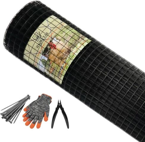 48 x 100 ft Black Hardware Cloth 1 Inch – 17 Gauge Vinyl Coated Welded Wire Mesh Roll, Heavy Duty PVC Coated Steel Fence for Garden, Chicken Coop, Outdoor Run, Animal Cage (1inch 48"x100') in Kuwait