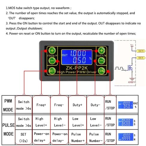 ZK-PP2K PWM Signal Generator 8A Driver Module for Motor/Lamp Dual Mode LCD PWM Pulse Frequency Duty Cycle Adjustable Module in Kuwait