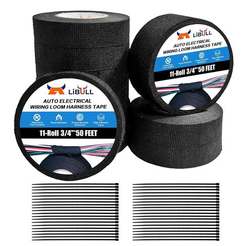 Wire Harness Tape, 3/4 Inch x 50FT Cloth Electrical Tape 6-Roll | Self-Adhesive, Noise Damping, Flame Resistance, High Temperature Resistance, Cable Protection, for Automotive Engine in Kuwait