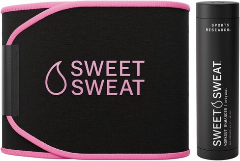 Sports Research® Waist Trimmer Pack - Sweet Sweat Waist Trimmer (Black/Pink, XXL) + Workout Enhancer Roll-On Gel Original Scent in Saudi Arabia