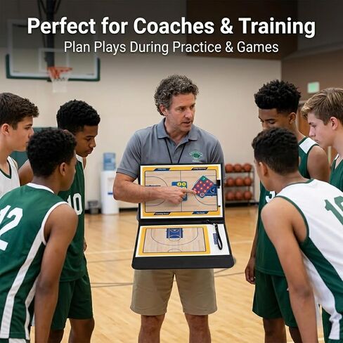 Basketball Clipboard for Coaches, Magnetic Basketball Coaching Board with Player Magnets, Double-Sided Court Tactic Board, Portable Coaching Clipboard for Game & Training, Great Gift for Coaches in Kuwait
