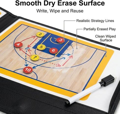 Basketball Clipboard for Coaches, Magnetic Basketball Coaching Board with Player Magnets, Double-Sided Court Tactic Board, Portable Coaching Clipboard for Game & Training, Great Gift for Coaches in Kuwait