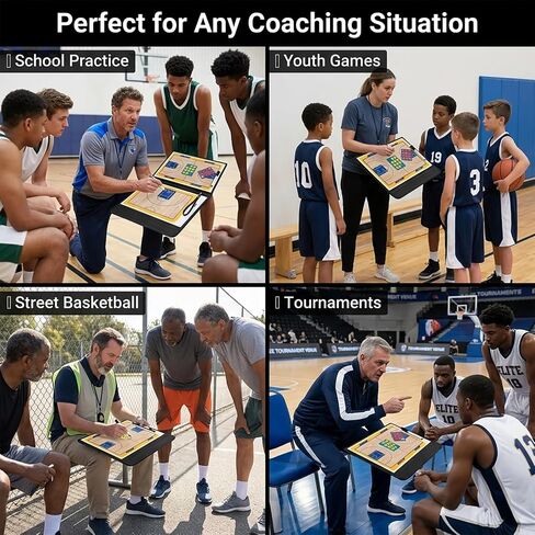 Basketball Clipboard for Coaches, Magnetic Basketball Coaching Board with Player Magnets, Double-Sided Court Tactic Board, Portable Coaching Clipboard for Game & Training, Great Gift for Coaches in Kuwait