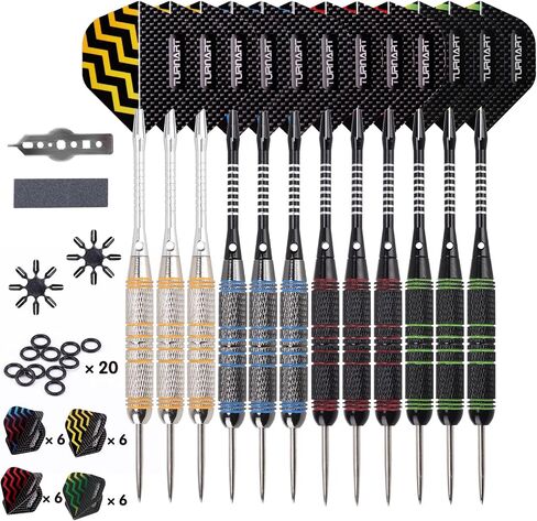 Turnart Darts Metal Tip Set - Steel Tip Darts Darts Set Professional Metal Darts Dart Board Set 12 Pcs 24 Gram 20 O-Rings Aluminum Darts Shafts 24 Extra Flights Darts Tool in Kuwait
