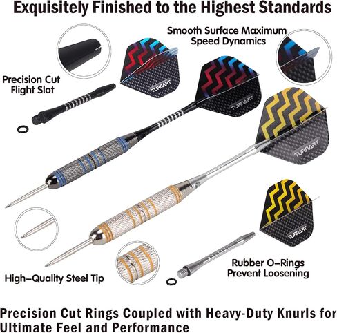 Turnart Darts Metal Tip Set - Steel Tip Darts Darts Set Professional Metal Darts Dart Board Set 12 Pcs 24 Gram 20 O-Rings Aluminum Darts Shafts 24 Extra Flights Darts Tool in Kuwait