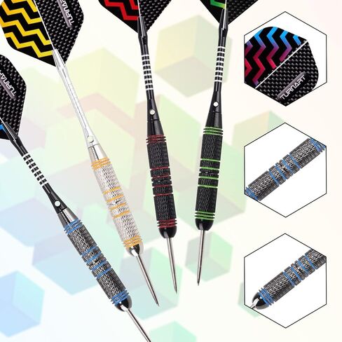 Turnart Darts Metal Tip Set - Steel Tip Darts Darts Set Professional Metal Darts Dart Board Set 12 Pcs 24 Gram 20 O-Rings Aluminum Darts Shafts 24 Extra Flights Darts Tool in Kuwait