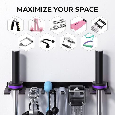 حامل أثقال للتثبيت على الحائط من Home Gym، متعدد الوظائف اثنين في واحد لتخزين أثقال التخزين وأشرطة المقاومة وإكسسوارات الكابلات وأحزمة رفع الأثقال وحبال القفز والسلاسل in Kuwait