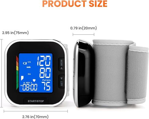 جهاز قياس ضغط الدم من المعصم مع شاشة LCD بإضاءة خلفية و60 ذكرى مختومة بالوقت | ماكينة BP الدقيقة FDA 510(k) معصم رقمي قابل للتعديل مزود ببطاريات وحقيبة حمل للاستخدام المنزلي in Kuwait